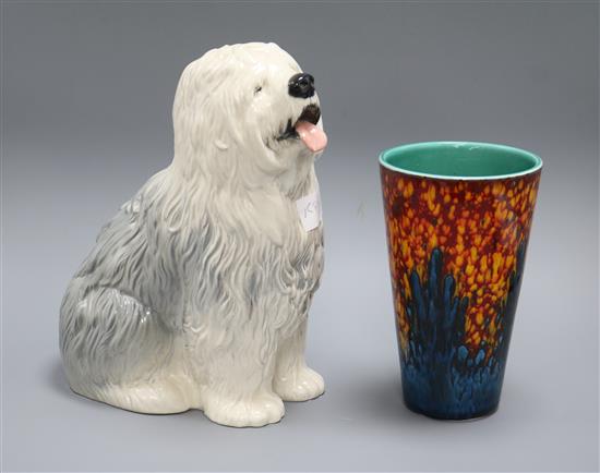 A Beswick old English sheep dog and a Beswick Poole vase tallest 29cm